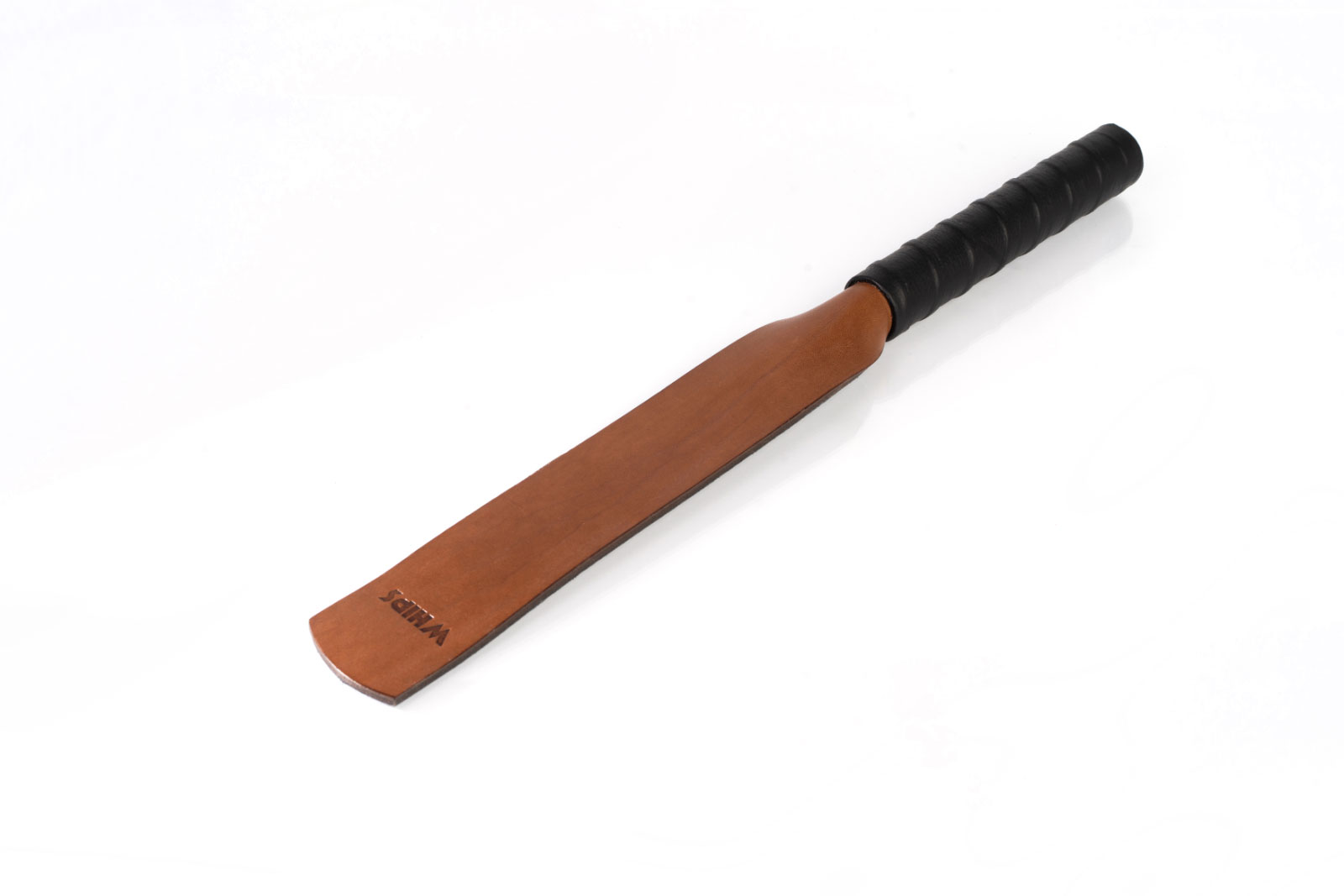 Rounded Paddle braun - Bild 1 SM-Paddel aus echt Leder - schwarzer Griff, braune Außenseite