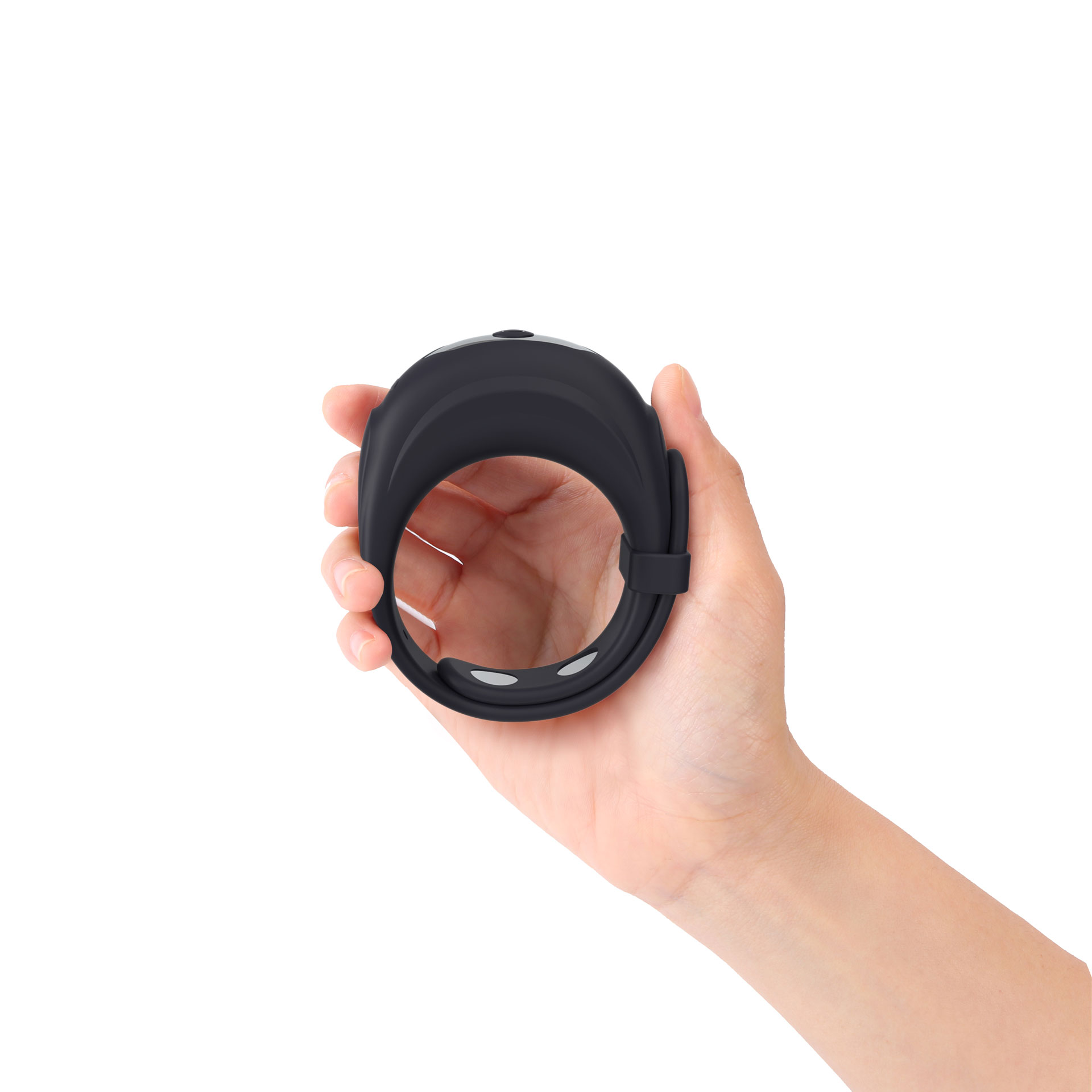 Fit Vibe Cockring - Bild 3 Eine Hand hält den Cockring »Fit Vibe Ring« zur Größenverdeutlichung