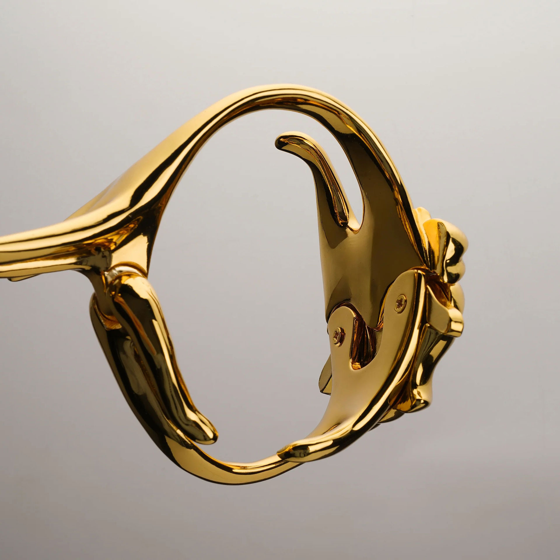 Die glänzende Innenseite einer goldenen Handfessel