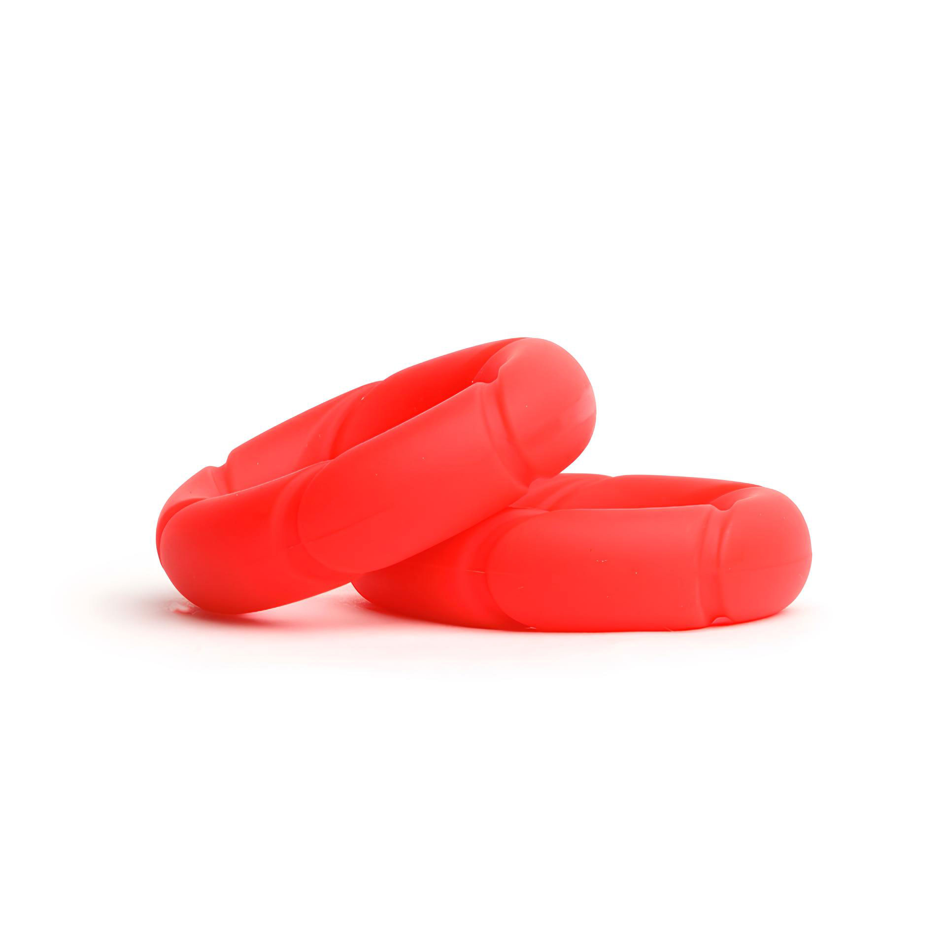 Ein roter Ring, halb auf einem weiteren roten Ring liegend