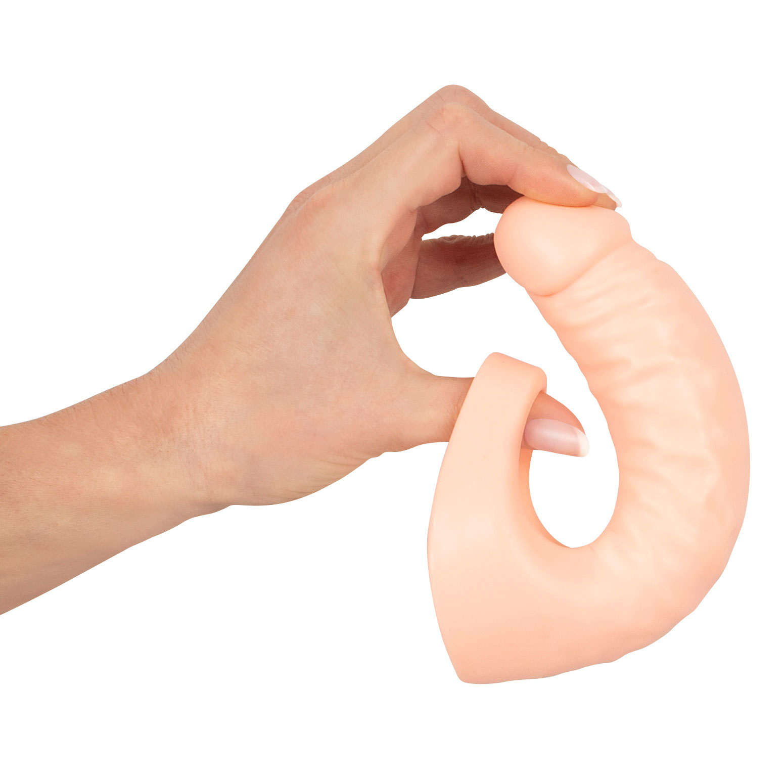 Double Fucker - Bild 5 Eine Hand biegt den Double Fucker Dildo