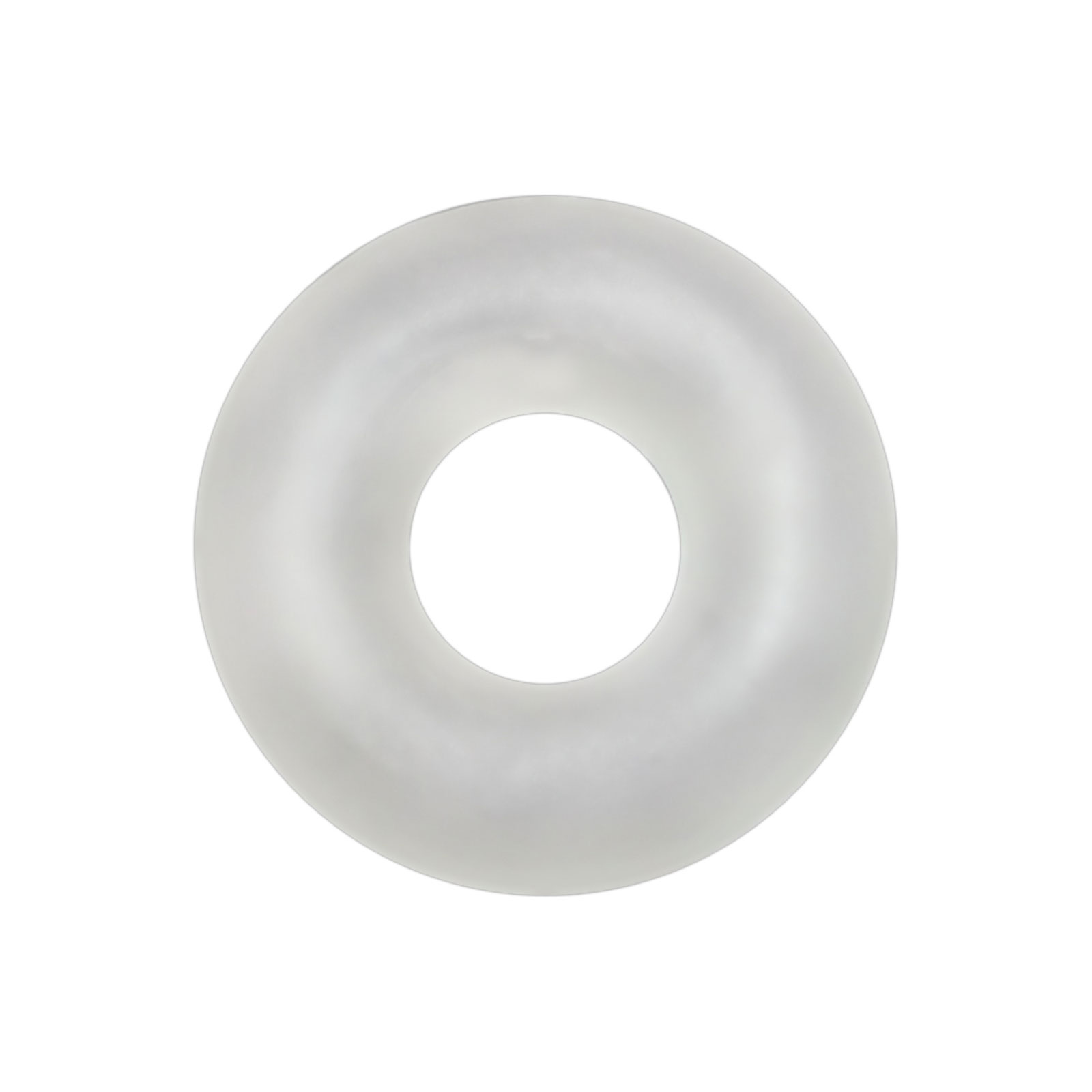Stretchy Cockring - Bild 1 Ein weißlich-transparenter dickwandiger Ring auf weißem Hintergrund