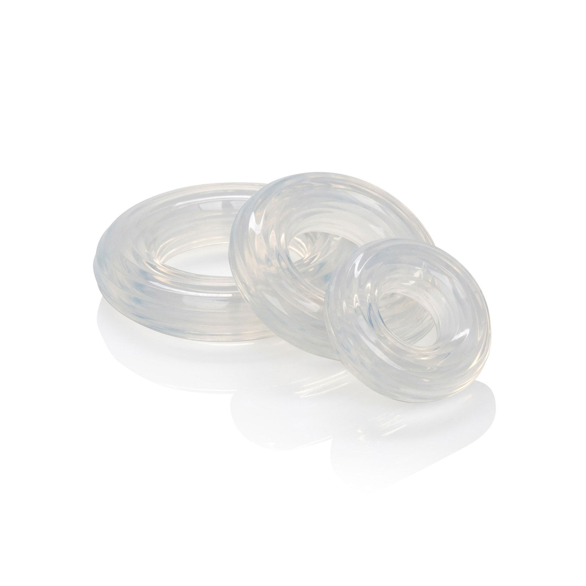Premium Silicone Ring Set - Bild 2 3 weiß-transparente Ringe verschiedener Größe übereinander liegend