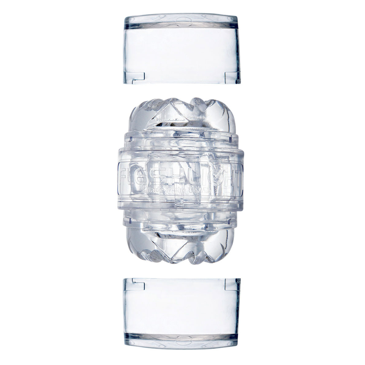 Fleshlight Quickshot Vantage - Bild 3 Die 3 Einzelteile des Masturbator Quickshot Vantage- 2x Gehäuseteile und 1x das Innenleben