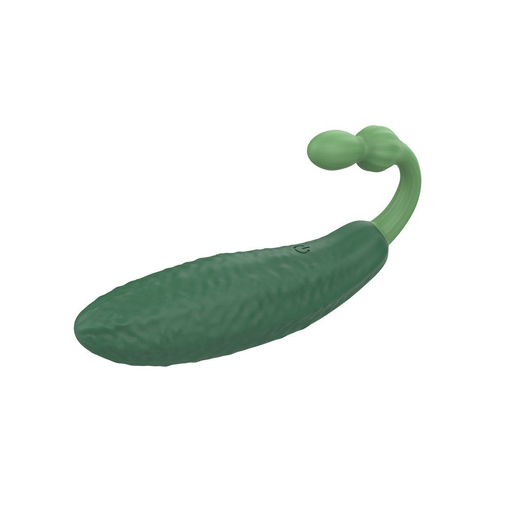 Kleiner Vibrator in Form und Farbe einer Gurke - Ansicht von vorn und oben