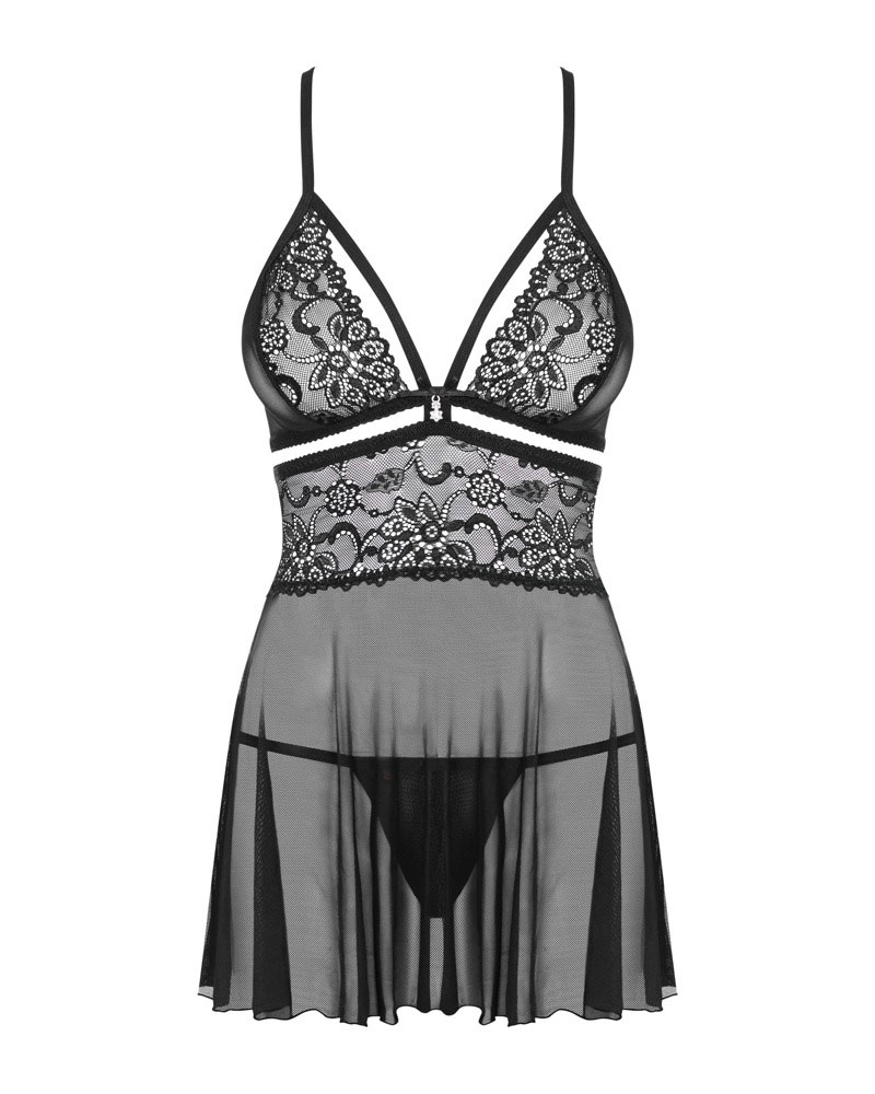 Babydoll mit String - schwarz