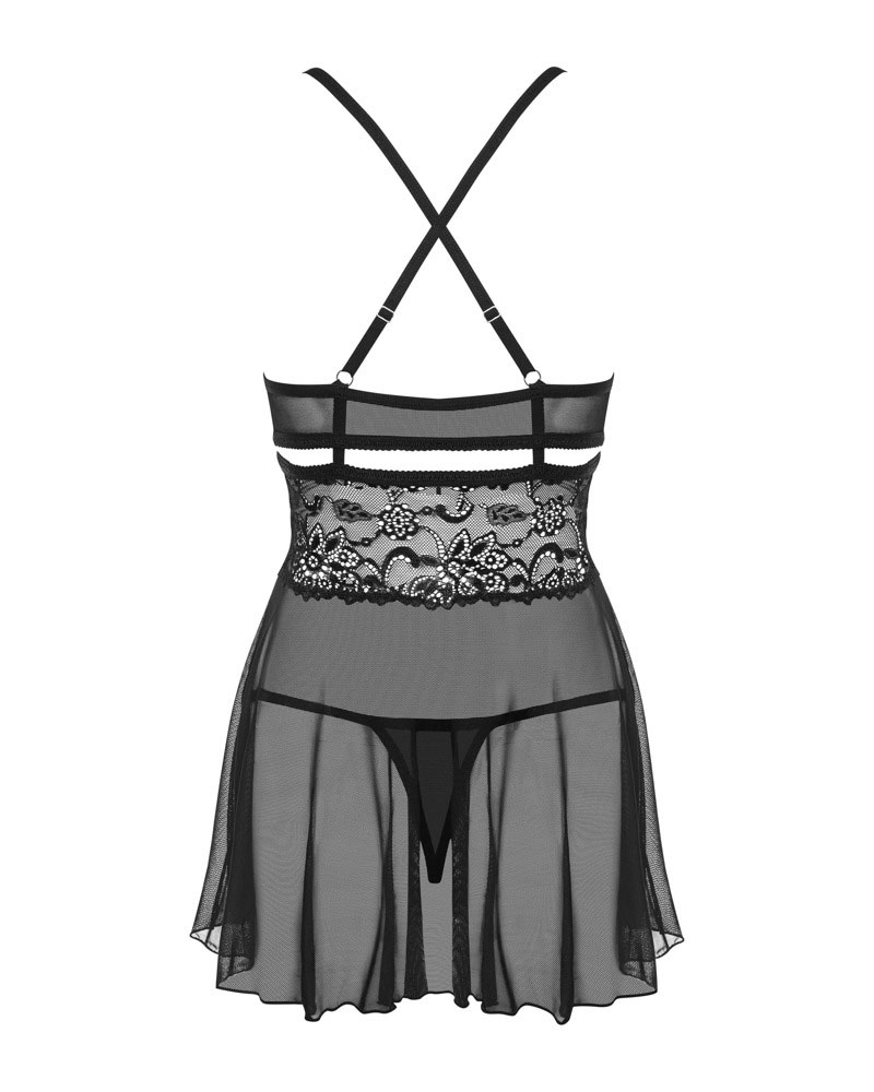 Babydoll mit String - schwarz