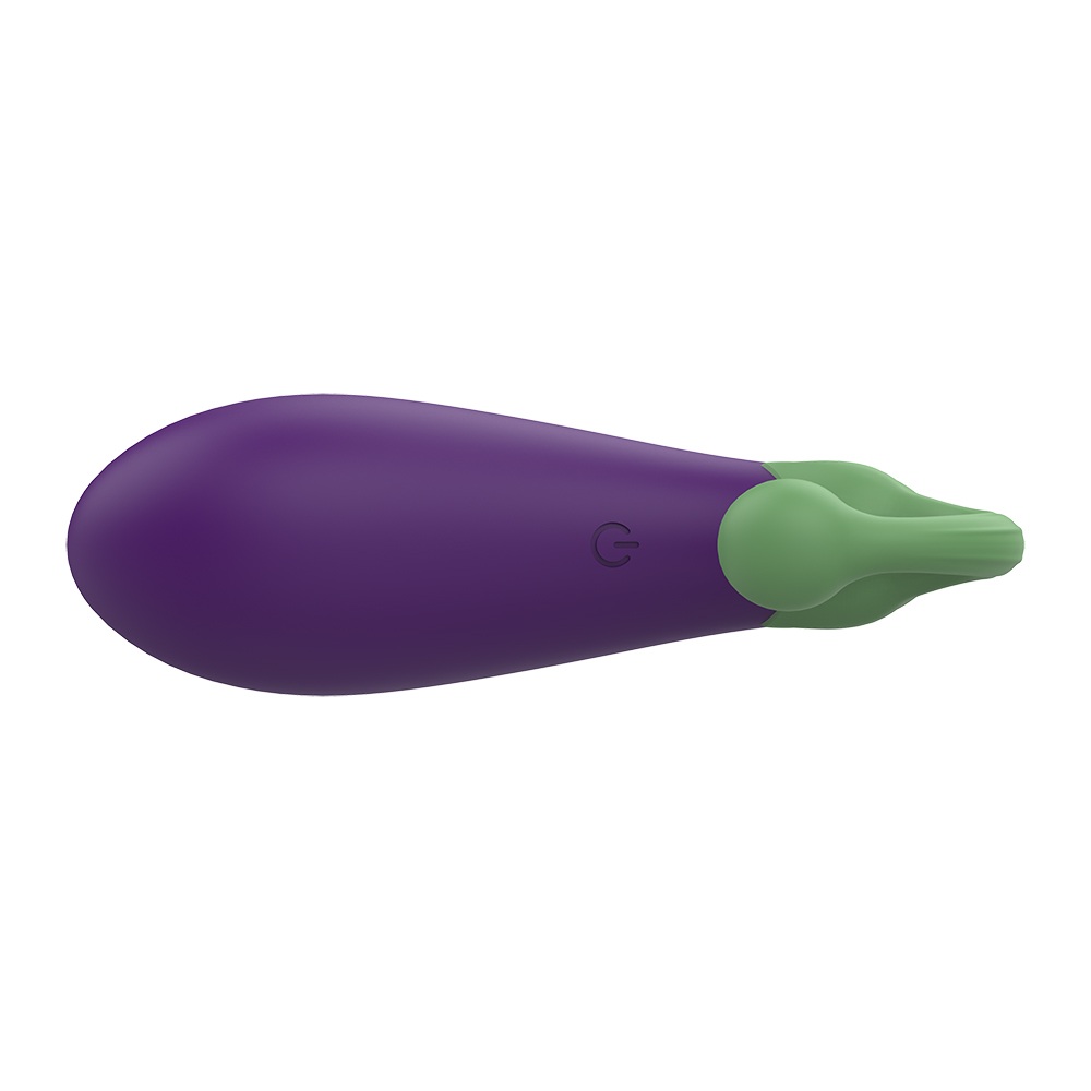 Kleiner Vibrator in Form und Farbe einer Aubergine - Ansicht von oben